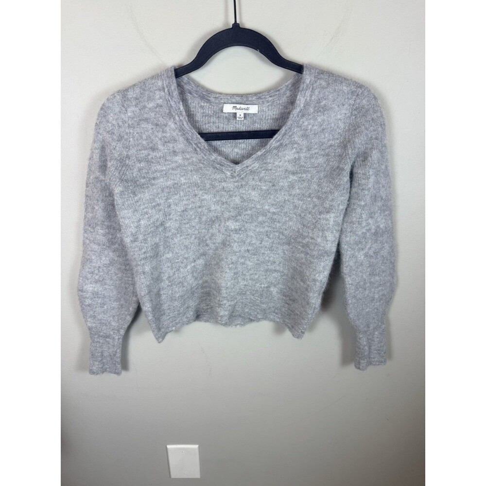 Madewell Wool Alpaca V-neck Long Sleeve Cropped Sweater Sz Medium Luxury Cozy